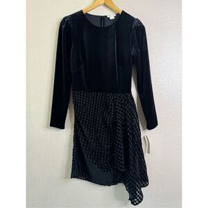 NWT Shoshanna Dress Asymmetrical Velvet Womens Size 4 Whimsigoth Black Burnout